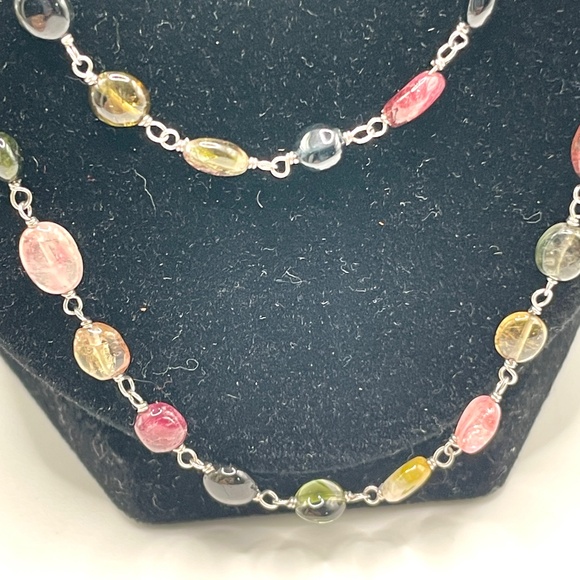 925 Sterling India BB Multi Color Tourmaline Long Necklace - Picture 8 of 14